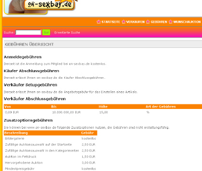 Aktuelle Auktions Geb�hr anzeigen